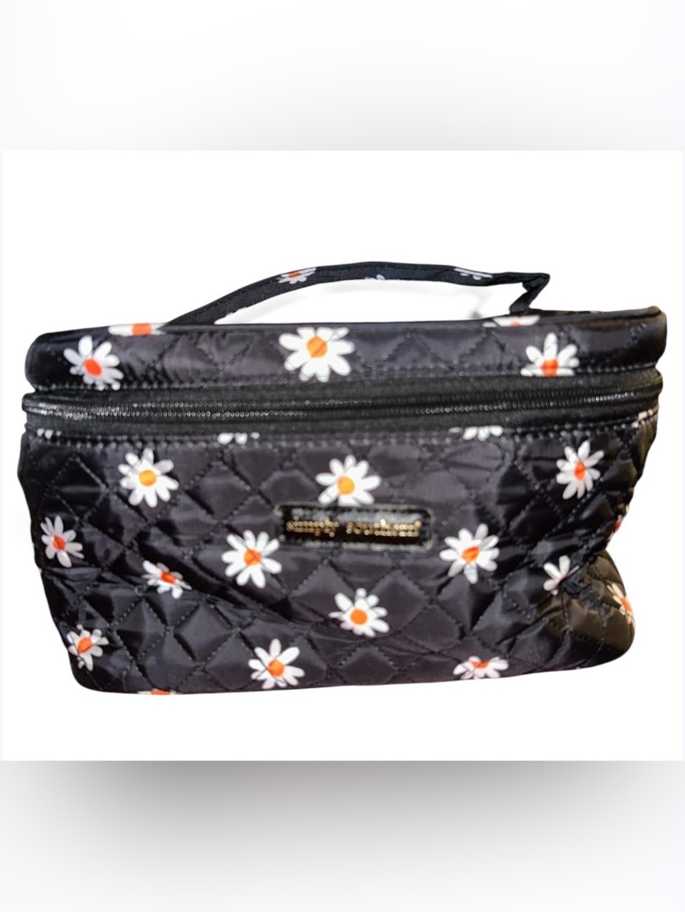 NWT Simply Southern Black Daisy Floral Quilted Cosmo Cosmetic Makeup Travel Bag